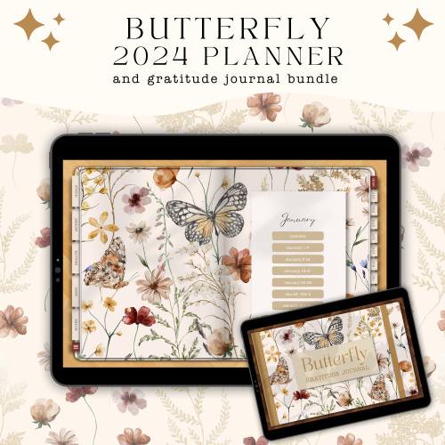 2024 Butterfly Digital Planner & Gratitude Journal Bundle